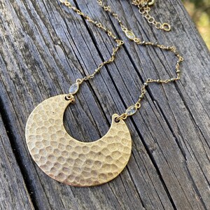 Crescent Horn Embossed Brass with Pyrite and Crystal Chain