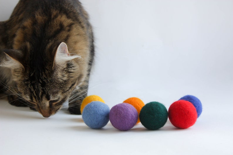 Cat Toy Felted Cat Balls Rainbow Wool Balls Handmade Etsy
