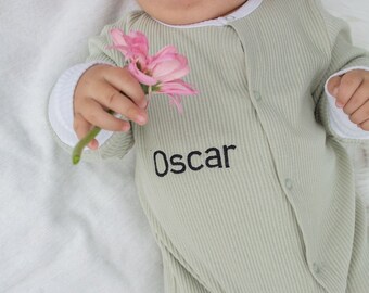 sage green baby romper