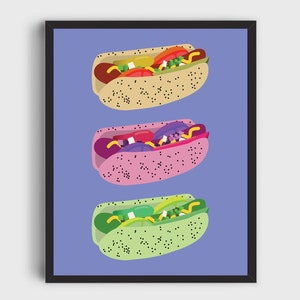 Chicago Style Hot Dog Poster || PHYSICAL Art Print || Foodie Wall Hanging for Home or Office || Gift