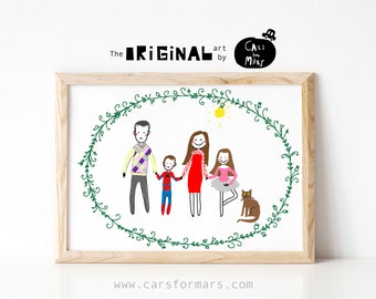 Portrait de photo, illustration personnalisée de famille, téléchargement numérique de cadeau de Noël