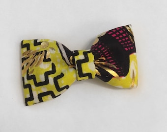 African Ankara Print / Yellow Gold Girls Hair Bow / Summer Hair Bow / Baby Headband / Girls Hair Clip