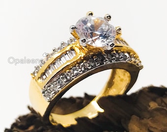 gold stud ring American diamond ring gold engagement ring yellow goldring cocktail ring solitaire ring vintage engagement diamond engagement