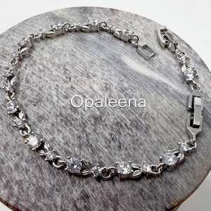 Stylish Silver rhodium Bracelet for Women bridesmaid jewellery gift for her Cubic Zirconia Bracelet flower bracelet rhinestone bracelet