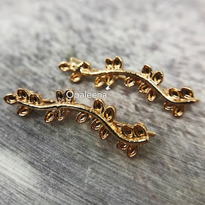 Stylish elegant Vermeil gold climber gold climber delicate leaf earrings Olive Branch Leaf Studs Minimalist Tiny Small Simple