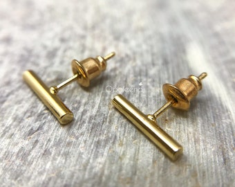 Stylish small gold bar earrings tiny gold studs gold earrings sale gift for her black friday minimalist earrings gold filled earrings sale