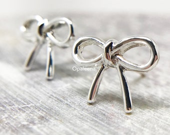 Stylish tiny silver bow earrings tiny stud earrings bow earring gift her romantic jewelry silver knot earring everyday jewelry bow stud