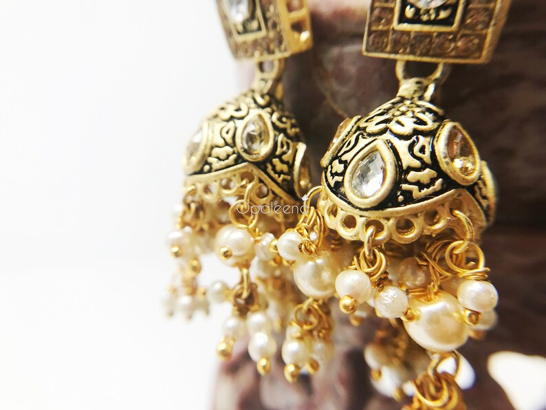 Indian gold earrings wedding earring gift for her valentines day gift Gold jewelry ethnic gold earrings gold dangle earrings wedding jewelry