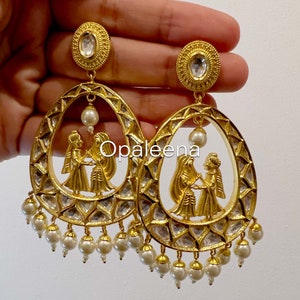 Unique zaveri pearl earrings Mehendi Haldi earrings Bridal earrings Indian wedding earrings earrings for sister uncut gold polki earrings