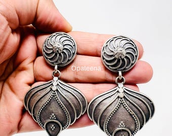 Black Silver Ethnic Leaf Earrings | Indian Ethnic Jewellery