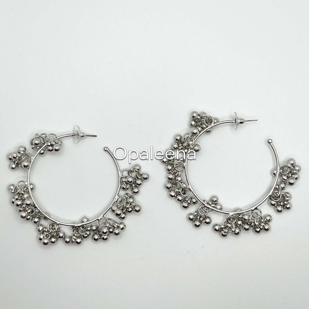 Stylish Oxidised Silver Hoop Ghungroo Jhumka Silver Round Chandbali ...