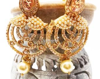 Stylish Indian round earrings gold polki round earring Pakistani Punjabi jewelry Indian wedding bridal earrings chandelier earring