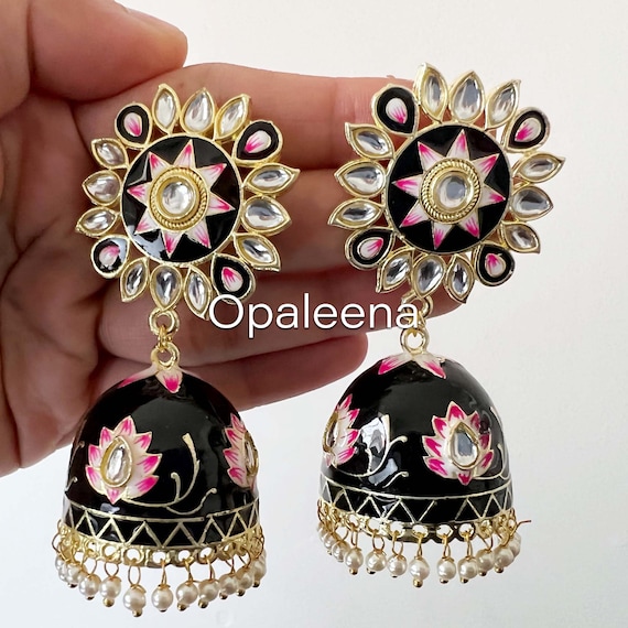 Black meenakari sale earrings