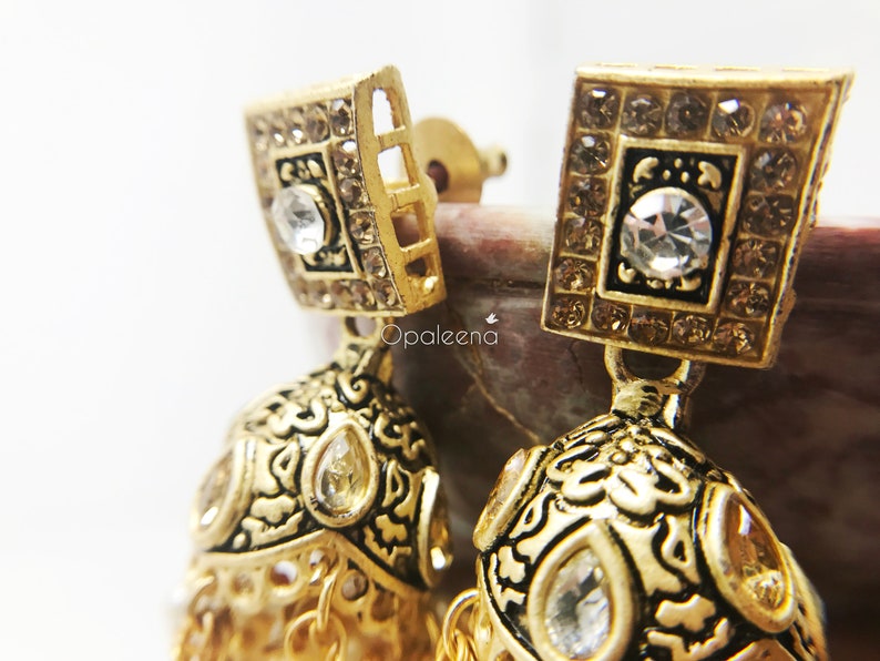 Indian gold earrings wedding earring gift for her valentines day gift Gold jewelry ethnic gold earrings gold dangle earrings wedding jewelry