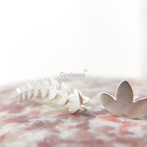 Stylish silver ear climber cuff brushed earring curved crawler ear jacket matt silver stud earrings gift for her minimalist. Valentine's day