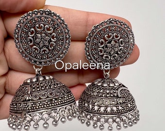 Stylish German silver jhumki chandbali ghungroo jhumki oxidised silver earrings Indian wear earrings punjabi earrings minimal silver jhumka