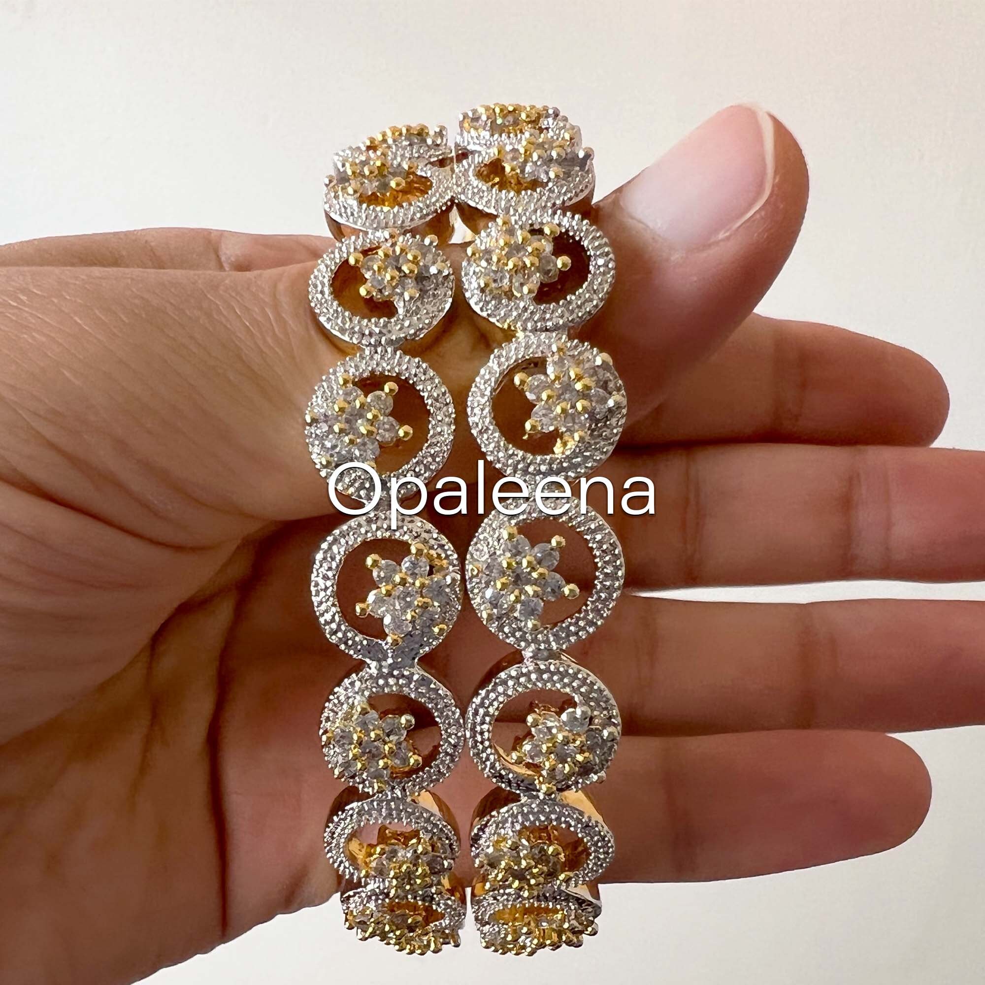 アクセサリー indian jewelry zuni bangle Delicate Openable Gold CZ Bangle Pair Gold Bangle Indian