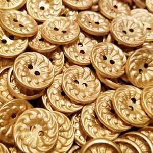 Gold Color Metal Round Buttons, 2 Holes, Button Size 19mm, 3/4 inch, Lovely gold buttons for shirts, coats, weddings, Fast Shipping
