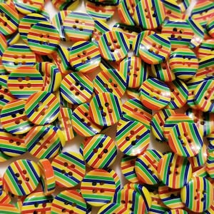 20 Colorful Rainbow Striped Round Buttons, size 12.5mm, 1/2&quot; round, 4 holes, matching button pack, cheerful rainbow buttons! Fast Shipping