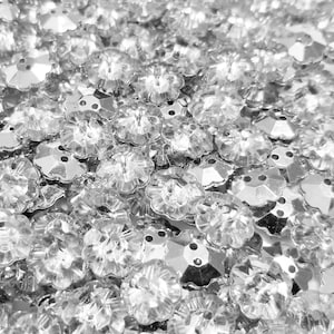 Crystal Clear Silver Foil-Backed Flower Buttons, 2 Holes, Button Size 12.5mm, 1/2 inch, Lovely buttons, Fast Shipping