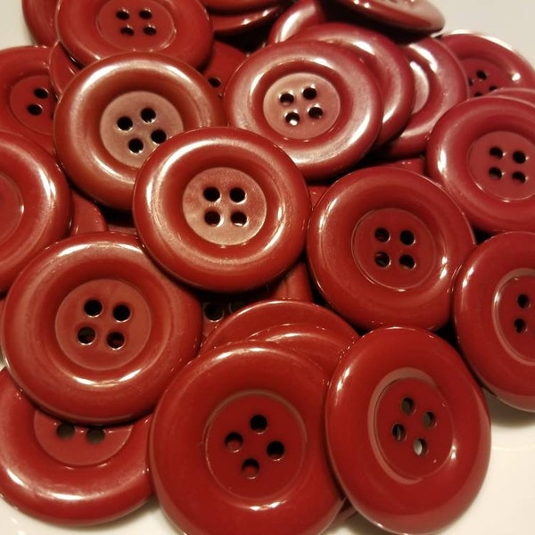 10 Extra Large Deep Red Buttons, size 38mm round, 1-1/2 inch, with 4 holes, Flat back, Shiny finish, Gorgeous coat buttons!