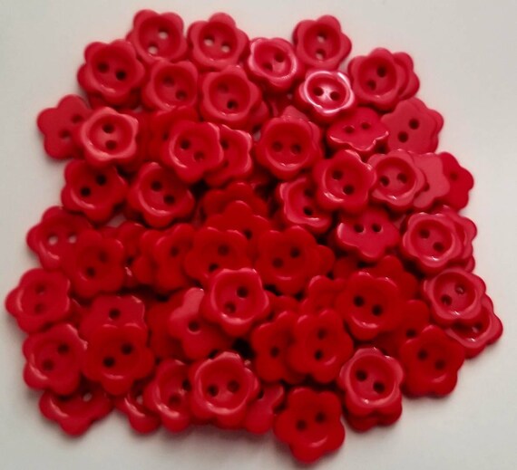 20 Red Flower Buttons, size 10mm, 3/8, matching bulk button pack,  Valentine's Day Flowers, Love Flower, Red Daisy Buttons