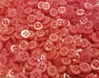 50 Hot Pink Shirt Buttons, size 10mm, 16L, round, flat back, 4 holes, matching bulk button pack
