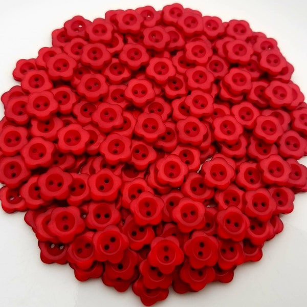 20 Red Shiny Flower Buttons, Iridescent, Beautiful, 11mm size flowers with 2 holes, matching bulk button pack