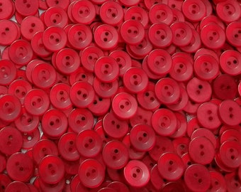 100 Blood Red Round 2-hole Buttons, size 14mm, 9/16", 22L, flat back buttons, bulk red buttons, Fast Shipping