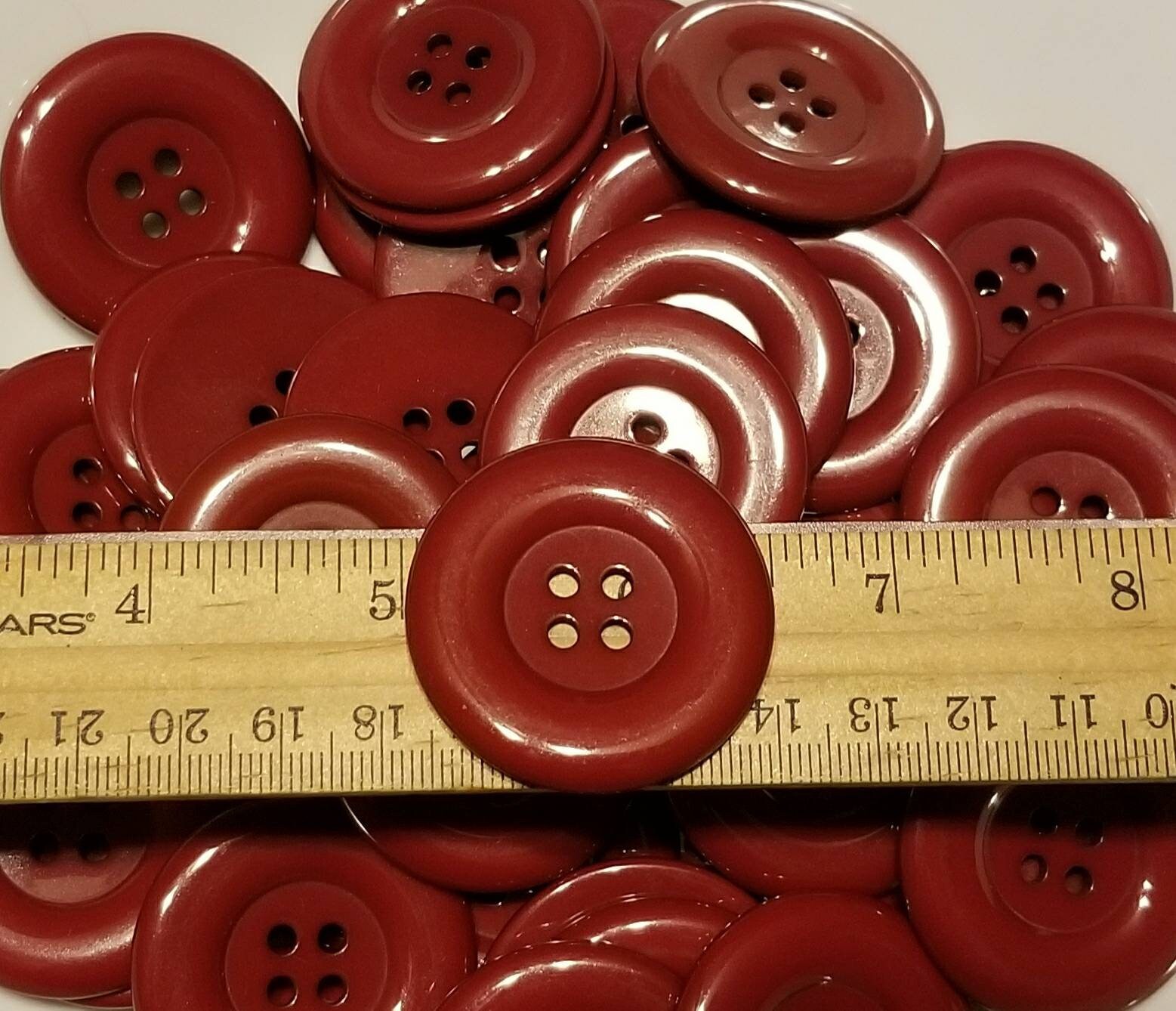 10 Extra Large Deep Red Buttons, Size 38mm Round, 1-1/2 Inch, With 4 ...