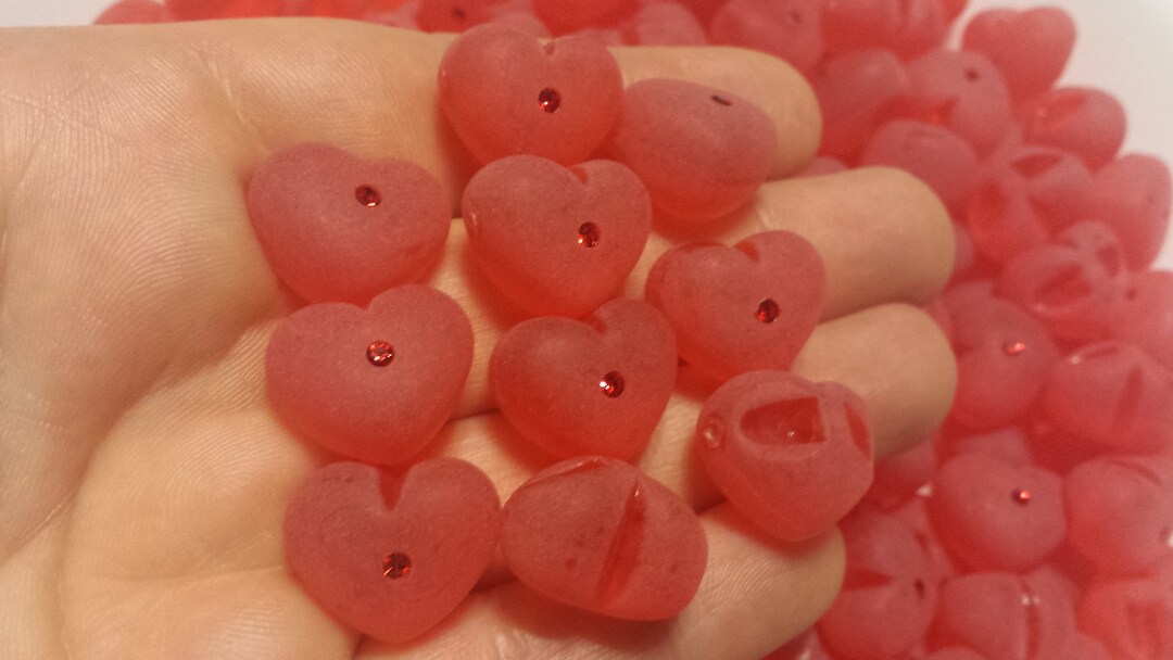 Chunky Red Frosted Heart Buttons With Red Rhinestones, Bulk Button Pack ...