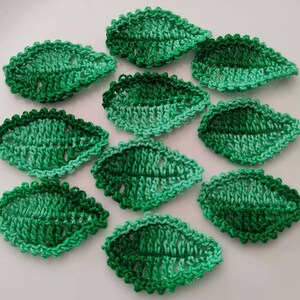 5 or 10 Variegated Green Crocheted Leaves, Beautiful Handmade Leaves, Ready to Ship, Fast shipping