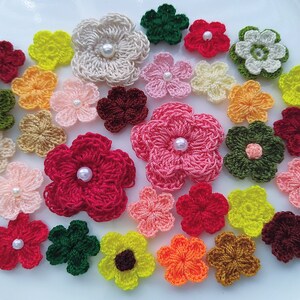 30 Blumen in verschiedenen Herbstfarben, handgehäkelt, 3/4 bis 1-1 / 2 Zoll groß, schneller Versand aus Oklahoma, USA!