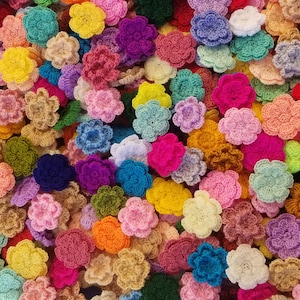 20 Colorful Crocheted Flowers, Double Layer Flowers, approximately 1 inch size, Beautiful Flower Appliques, Fast Shipping