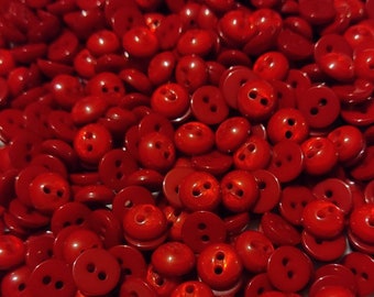 25 Red Pearly Domed Top Buttons, size 9mm, 11/32 inch, 14L, 2 sew through holes, Gorgeous shirt or dress buttons