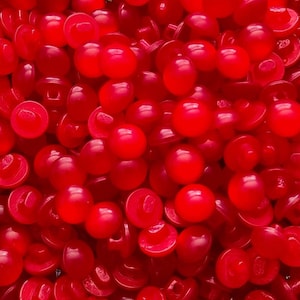 Iridescent Red Lucite Dome Top Shank Buttons, size 10mm, 16L, Half Round buttons, bulk buttons, holly berries, red bunny eyes, Fast Shipping