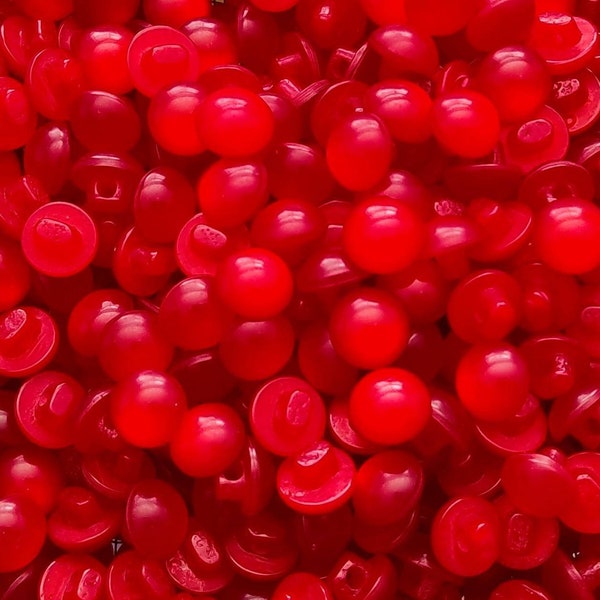 Iridescent Red Lucite Dome Top Shank Buttons, size 10mm, 16L, Half Round buttons, bulk buttons, holly berries, red bunny eyes, Fast Shipping