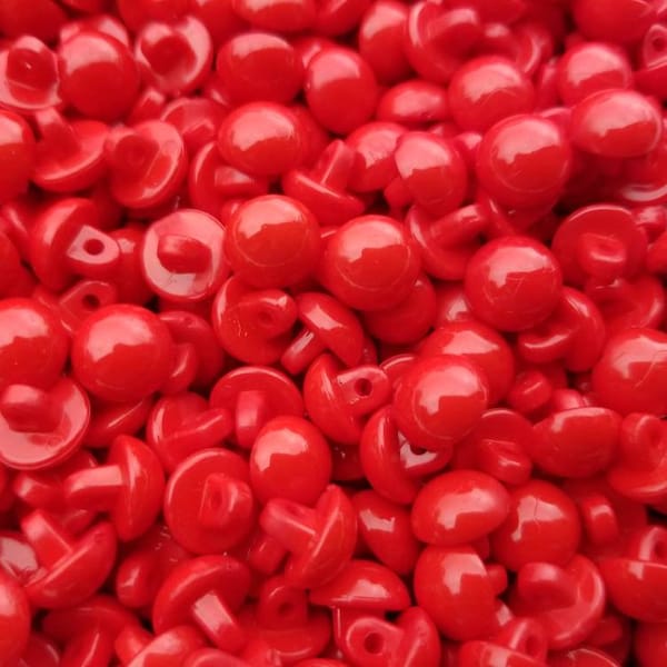 Bright Red Dome Top Shank Buttons, size 10mm, 16L, Half Round buttons, bulk buttons, holly berries, animal eyes, Fast Shipping