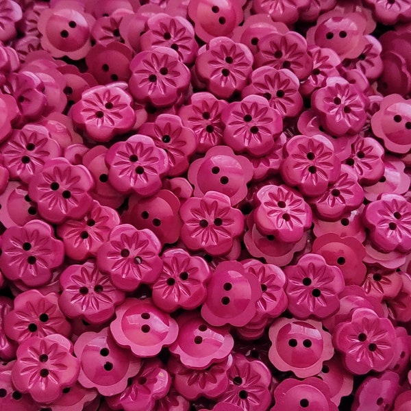 10 or 20 Carved Burgundy Rose Flower Buttons, Plum Blossoms, 2 holes, 15mm flower buttons, 5/8 inch, 24L