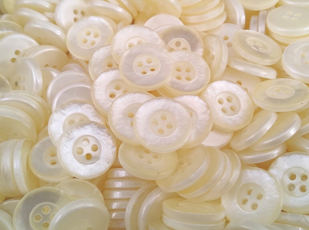 12 Shiny Ivory Pearl Buttons, Size 19mm, 3/4” Round, 4 Holes, Bulk ...