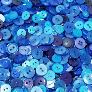 100 Small Blue Buttons, many small sizes, styles and shades of blue, random bulk button pack, sizes 1/4&quot; to 5/8&quot;