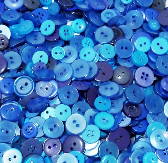 100 Small Blue Buttons, many small sizes, styles and shades of blue, random  bulk button pack, sizes 1/4 to 5/8