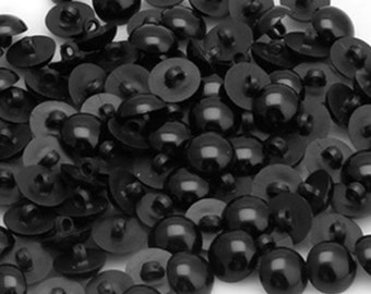 20 or 40 Black Dome Top Shank Buttons, size 12.5mm, 1/2 inch, Half Round buttons, matching bulk button pack, mushroom buttons, animal eyes