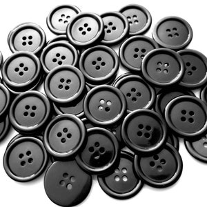 Italian 4 Hole Black Buttons 3/4 (19mm) 30L Shiny Black Sewing Buttons  #1095