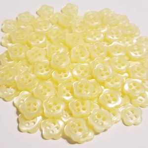20 Pastel Yellow Flower Buttons, Iridescent, Beautiful, 10mm size small flowers with 4 holes, matching bulk button pack