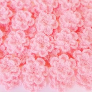 10 Pink Crochet Flowers, Double Layer Flowers, approximately 1 inch size, Beautiful Soft Pink Flower Appliques, Fast Shipping