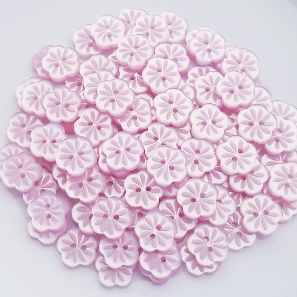 20 Light Pink Carved Flower Buttons, Iridescent, Beautiful, 14mm size flowers with 2 holes, matching bulk button pack