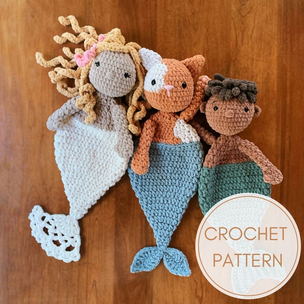 XL Mermaid Lovey Pattern | 25” Snuggler | Includes 3 Styles - Mermaid + MerKitty + Merboy