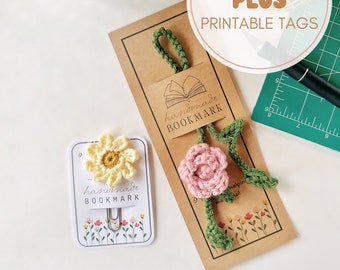 Blossom Bookmark BUNDLE - Pattern + Tags, Crochet Flower Bookmark and Printable Tags