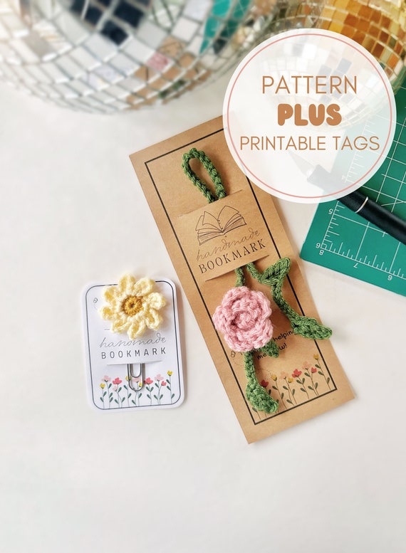 Blossom Bookmark BUNDLE - Pattern + Tags, Crochet Flower Bookmark and Printable Tags